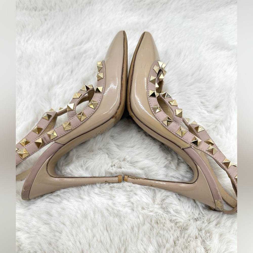 Valentino Rockstud T-‎ Strap Pointed Toe Pump tan heels 36 US 6 - Picture 8 of 16